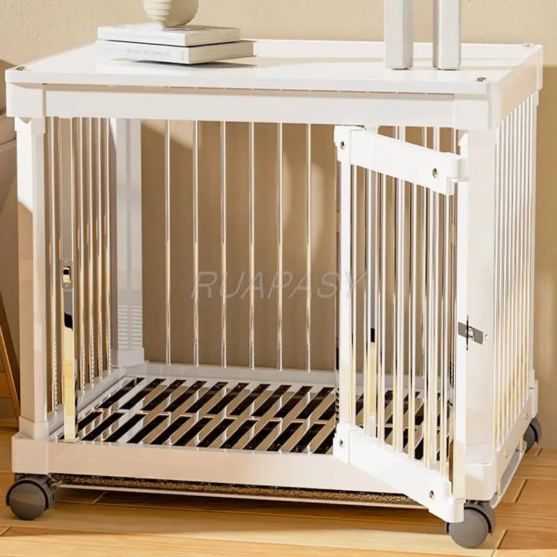 Stainless Steel Movable Dog Cage Kennel For Pet Dog Crate Include Leak-Proof Pan Indoor Use Dog House With Toilet Removable Tray