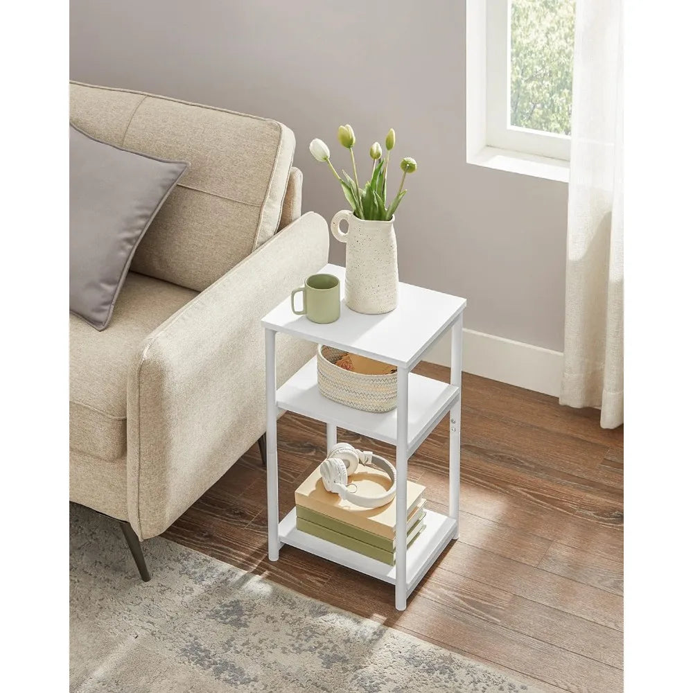 Side table, high bedside table with 2 storage compartments, living room coffee table, small side table