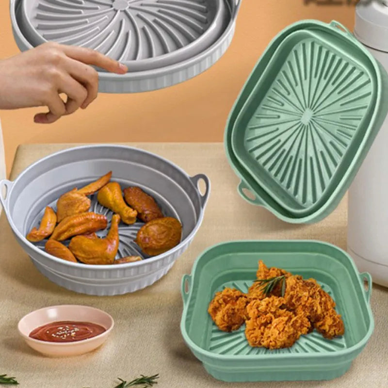 Foldable Air Fryer Silicone Basket Airfryer Oven Baking Tray Silicone Mold Pizza Fried Chicken Basket Reusable Pan Accessories