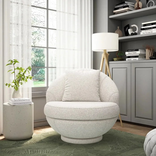 Living Room Lounge Chairs, Boulder Upholstered Swivel Storage Chair, Ash White, Accent Chairs for Bedroom