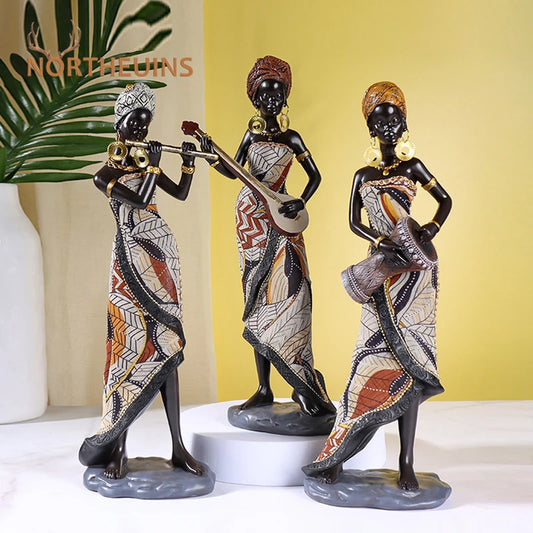 NORTHEUINS Resin Vintage African Crafts Ornament Black Women Art Sculpture Home Living Room Desktop Decor Figurines for Interior