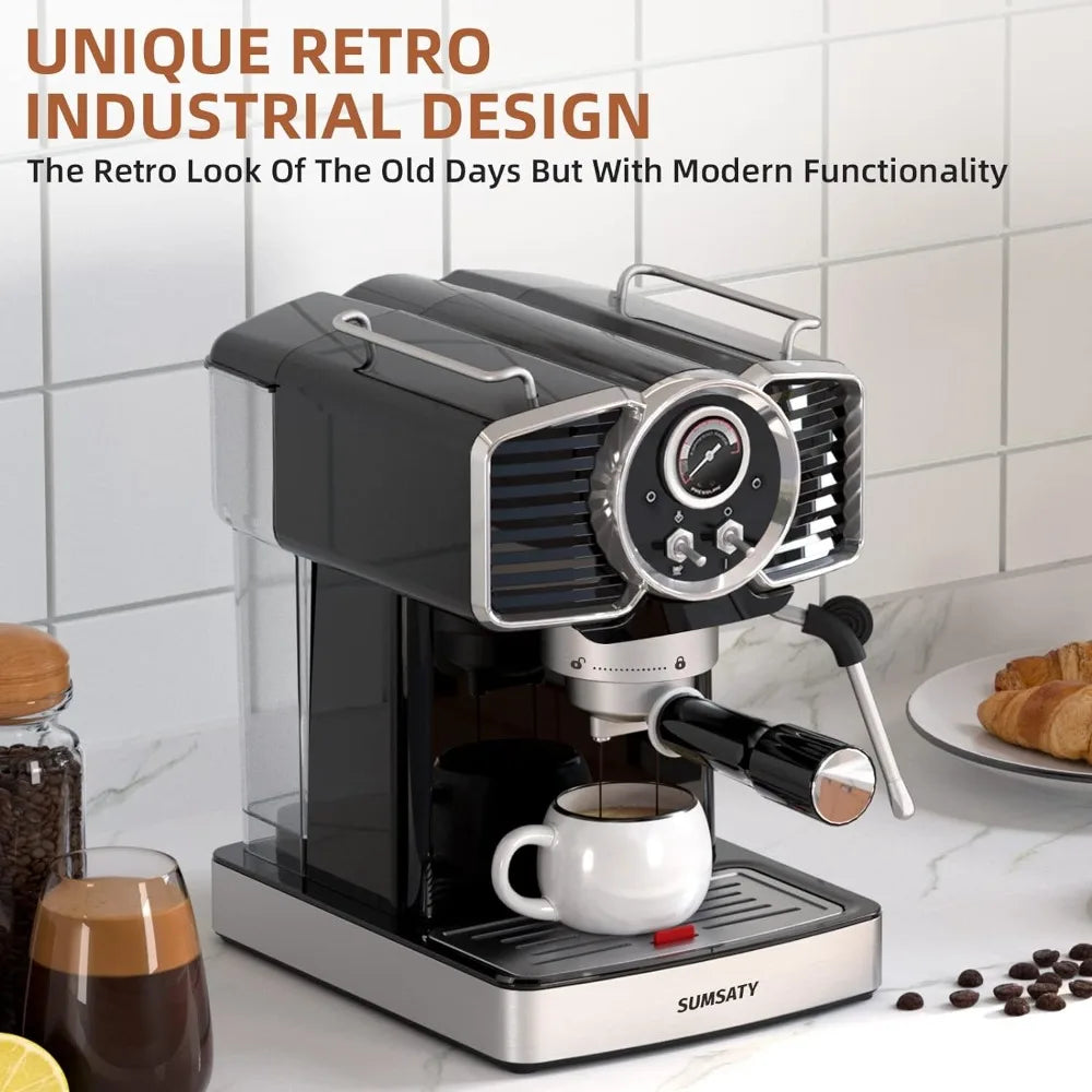 Espresso Coffee Machine 20 Bar, Retro Espresso Maker with Milk Frother Steamer Wand for Cappuccino, Latte, Macchiato,