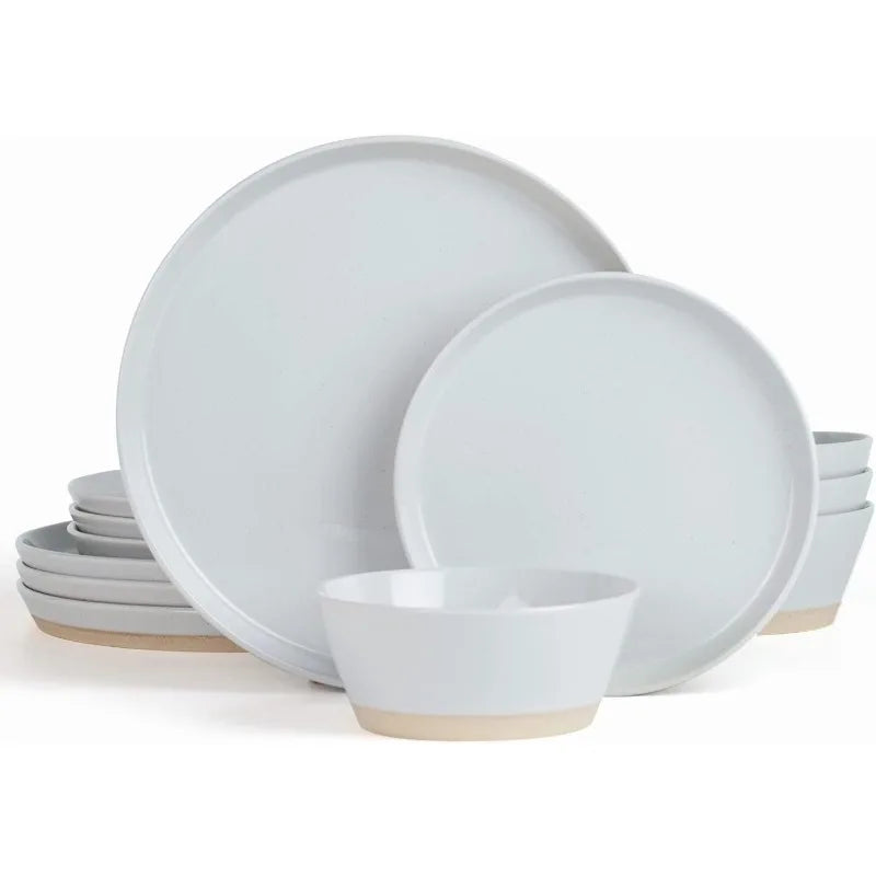 Saturn Dinnerware Sets, 12 Piece Dish Set, Plates and Bowls Sets for 4, White