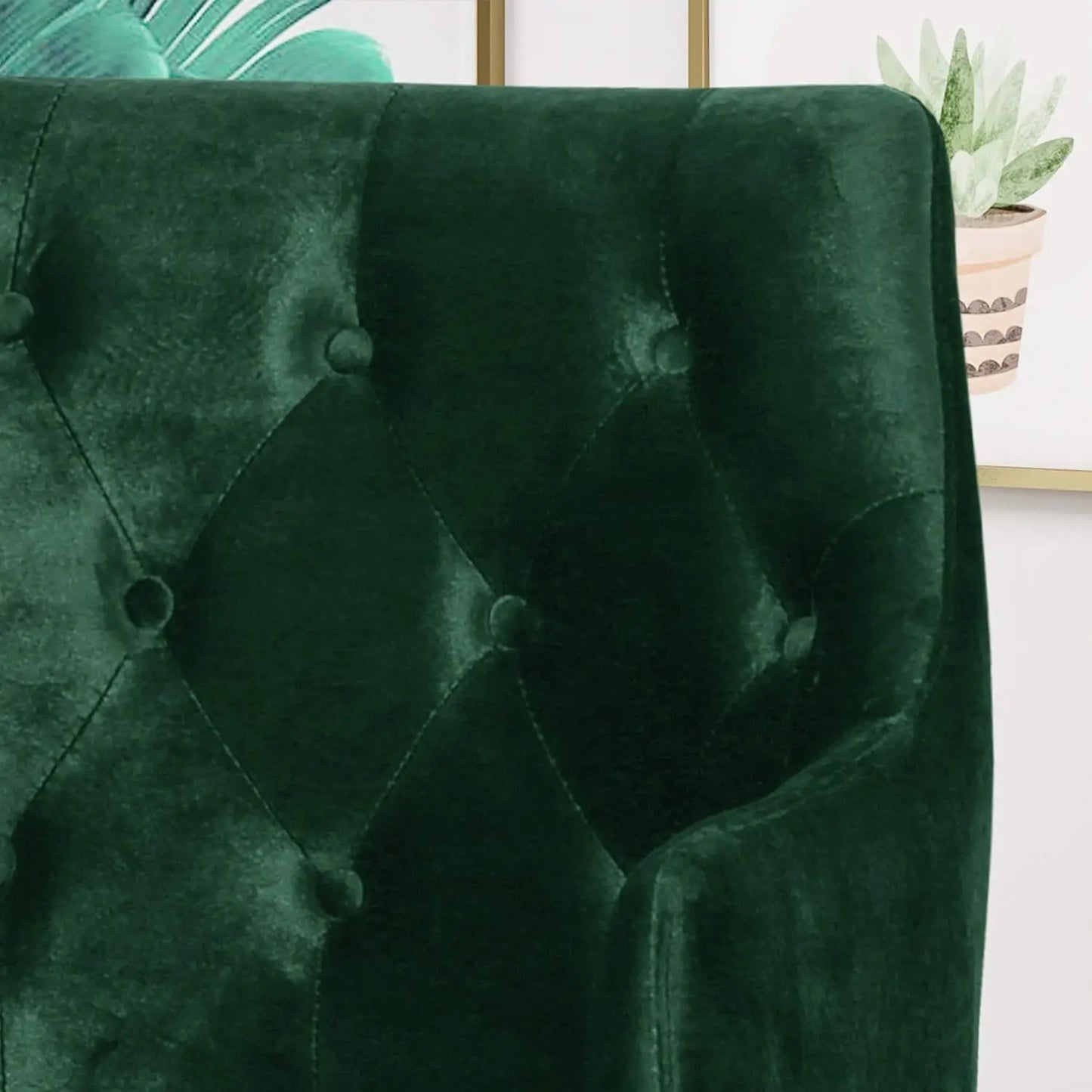 Fern Modern Tufted Glam Home Accent Chair with Velvet Cushions and U-Shaped Base, Emerald and Gold Finish,26"D x 26"W x 34"H