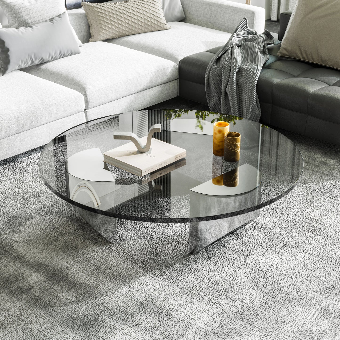 Round Glass Wedge Coffee Table Tempered Glass Household Minimalist Stainless Steel Round Tea Table Side Table