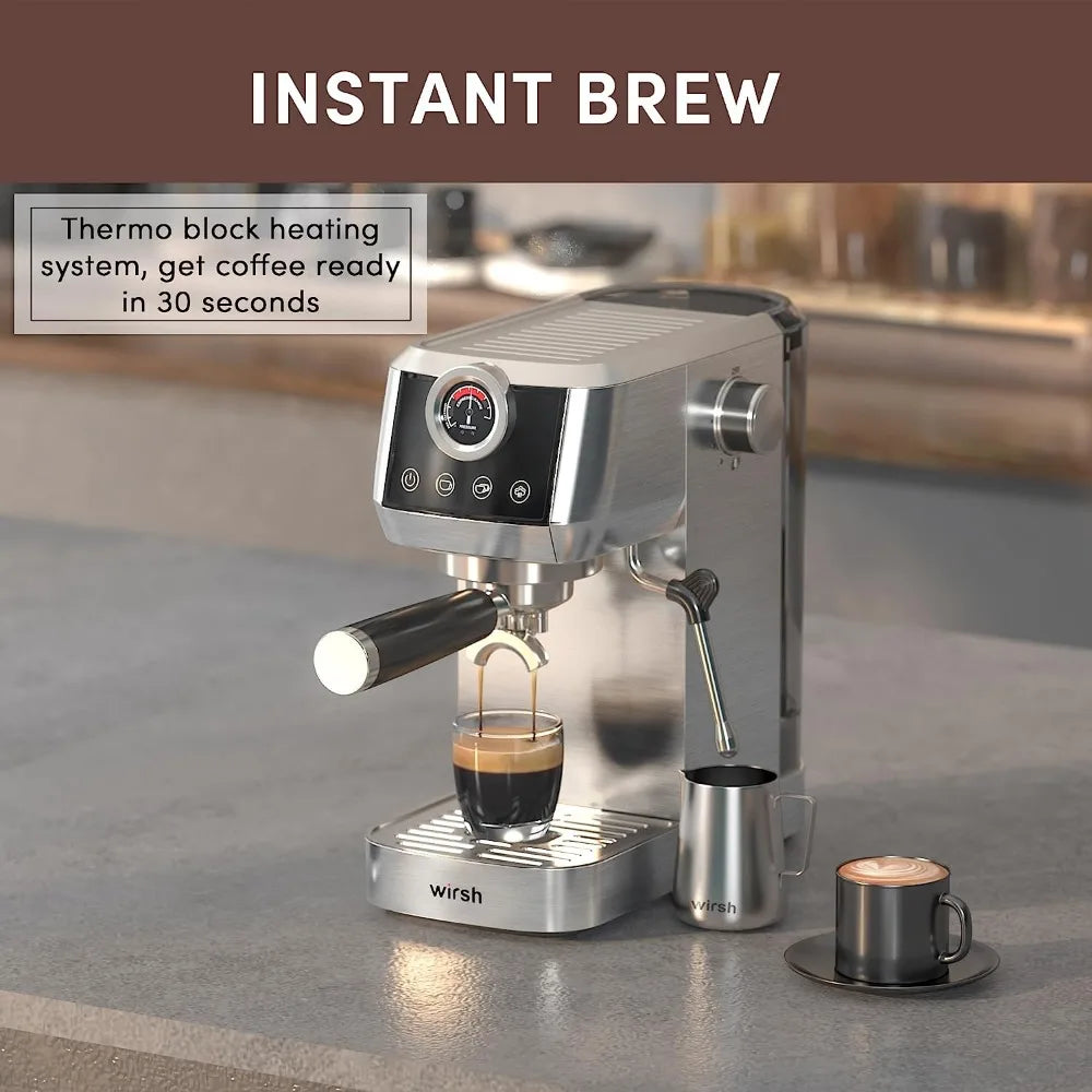 Expresso Coffee Machine with Pressure Gauge, Touch Screen, Full Stainless Steel (Home Barista Plus)