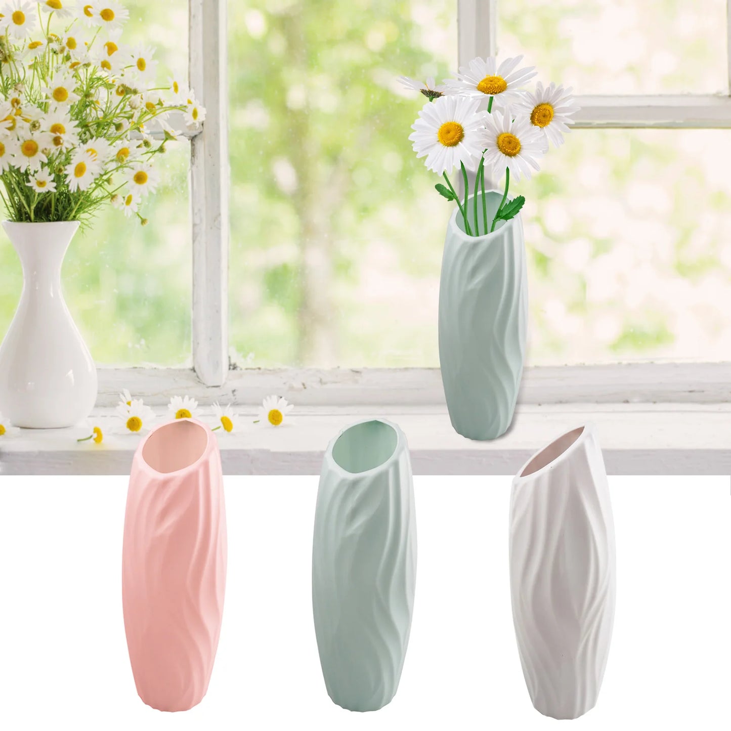 Home White Nordic Plastic Vase Flower Arrangement Flower Bottle Living Room Modern Home Decoration Ornaments Small Fresh