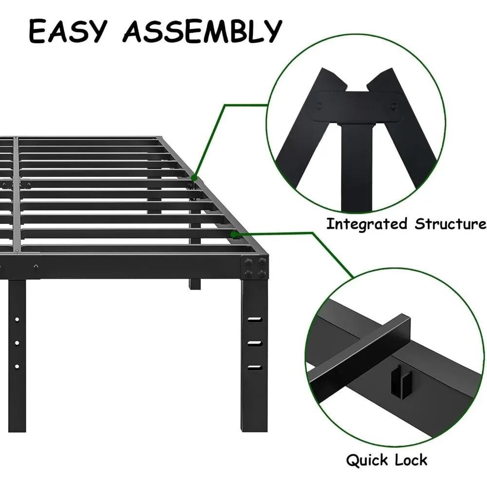 HOBINCHE 16 Inch Full Size Bed Frame, No Box Spring Needed, Heavy Duty Black Metal Platform