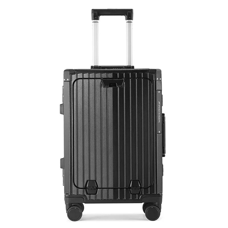 Business Travel Suitcase On Wheels Trolley Case Front Opening Computer Bag Password Box With Mobile Phone Holder Rolling Luggage