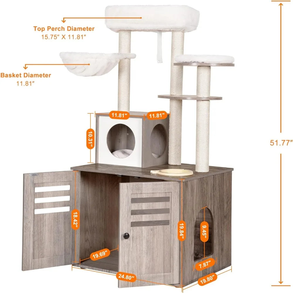 Scratch Tree for Cats Scratcher Modern Style Cat Tower Hammock All-in-one Indoor Cat Furniture With Large Platform and Condo Pet