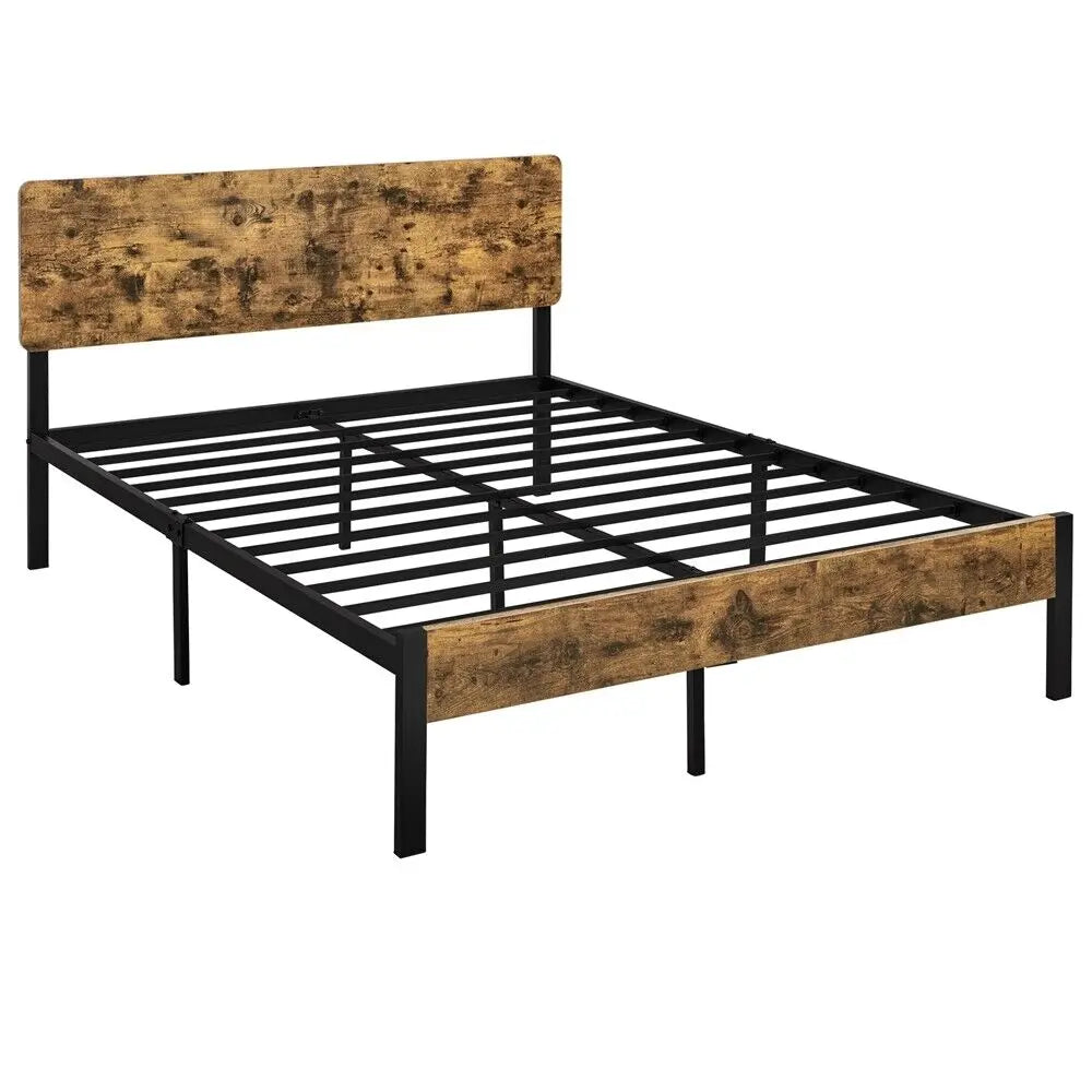 Twin/Full/Queen Metal Platform Bed Frame with Wooden Headboard Vintage Style