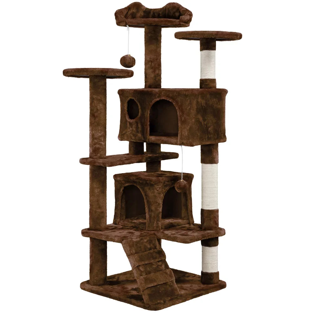 BOUSSACS 54.5"H Cat Tree Tower Multilevel Kitten Tree 2 Condos & 2 Fur Balls & 3 Scratching Posts ,cat Tree House