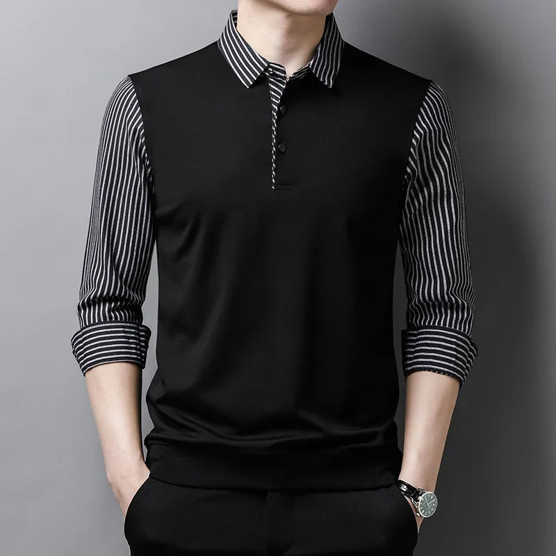 Top Grade Men's Polo Shirt Luxury New 2023 Autumn Brand Polo Shirts Men Fashion Slim Long Sleeve Casual Tops Mens Clothing