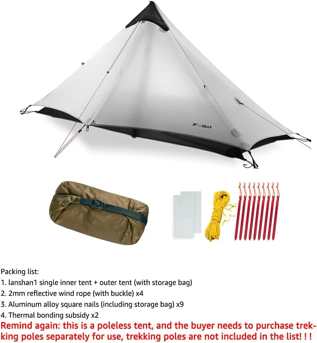 3F UL Gear Lanshan1 Ultralight Tent 3/4 Season Portable Backpacking Tent for 1p Double Layer Tent for Camping, Climbing, Hiking