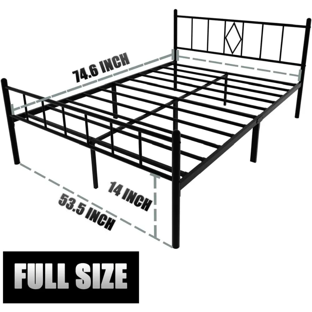 Emiosmt 14in High Bed Frame Full Size with Headboard and Footboard, Heavy Duty Metal Platform Bed Frame,Noise Free, Black Beds