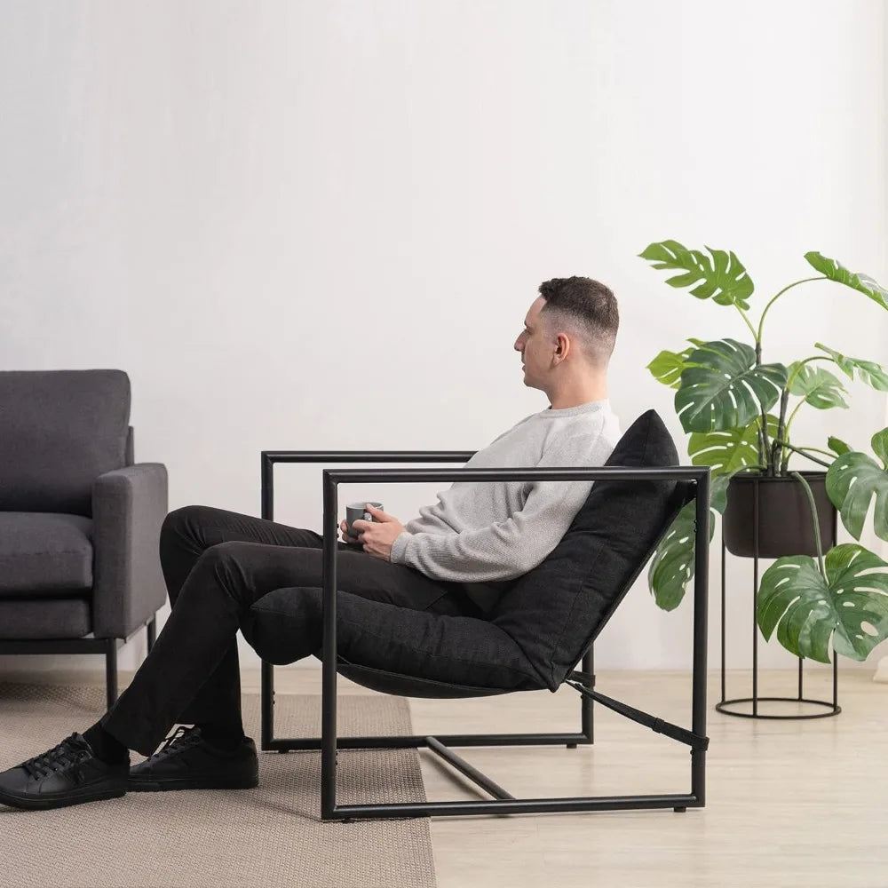 Accent Chair / Metal Framed Armchair with Shredded Foam Cushioning, Black sillones modernos para sala