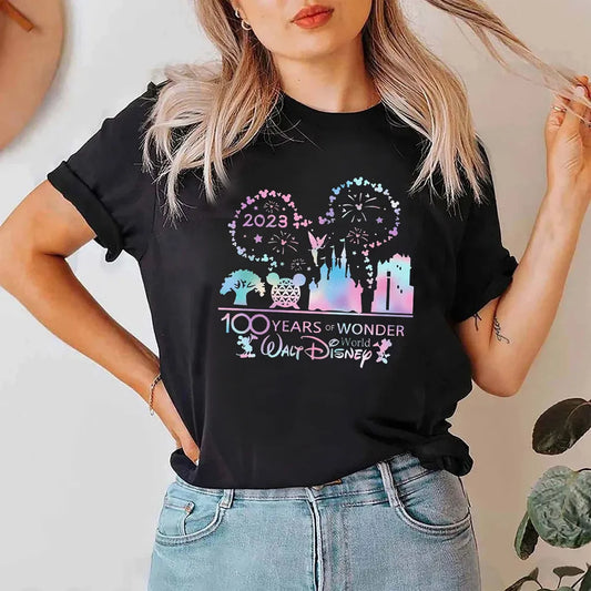 Disney Fashion Youth Style Women's Shirt 100th Anniversary Aesthetic Harajuku Clothing 2023 Summer Casual Travel Woman T-shirts