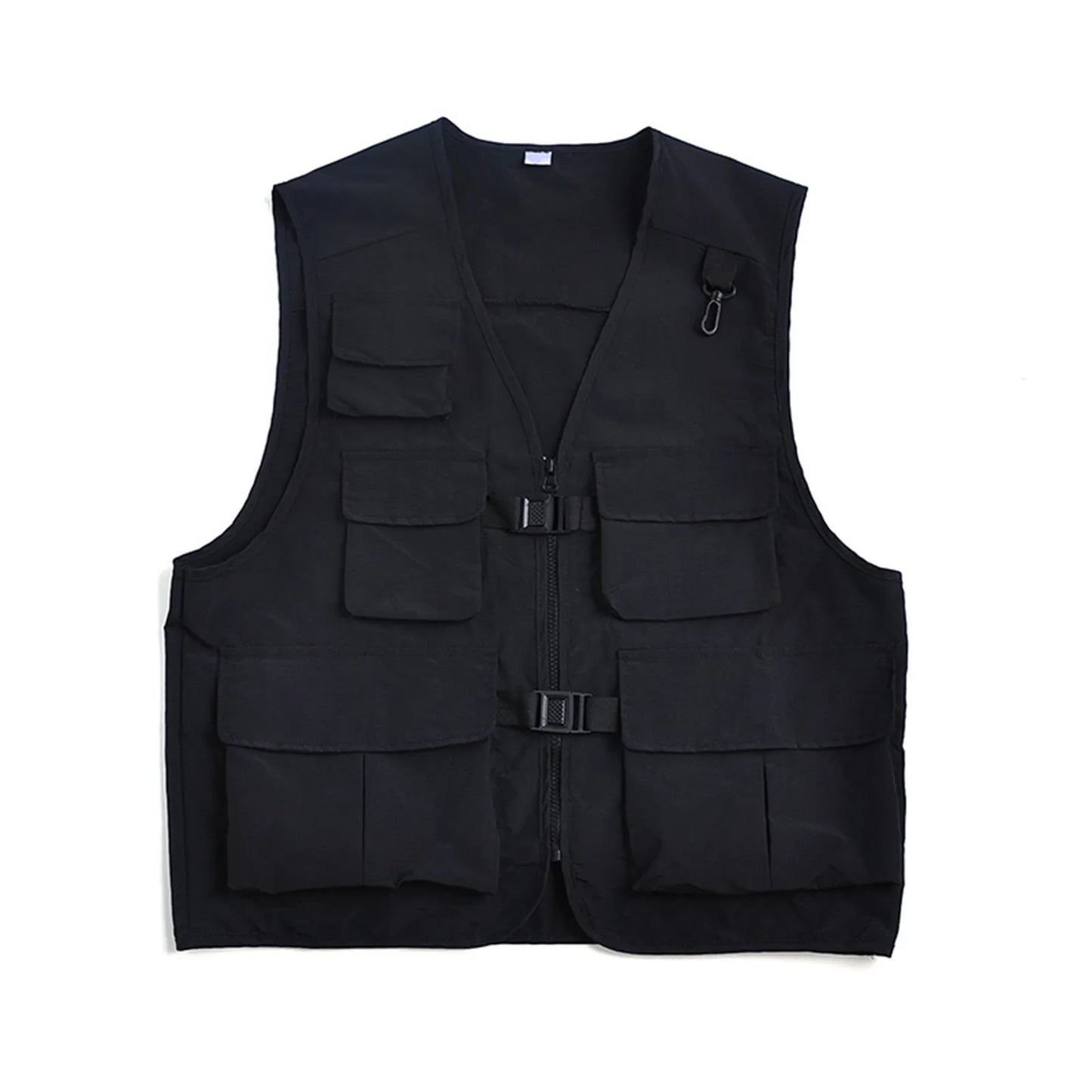 Men's Sleeveless Vest Coat Streetwear V Neck Zip Up Cargo Vest Jacket With Pockets Harajuku Solid Color Basic Cardigan Vest