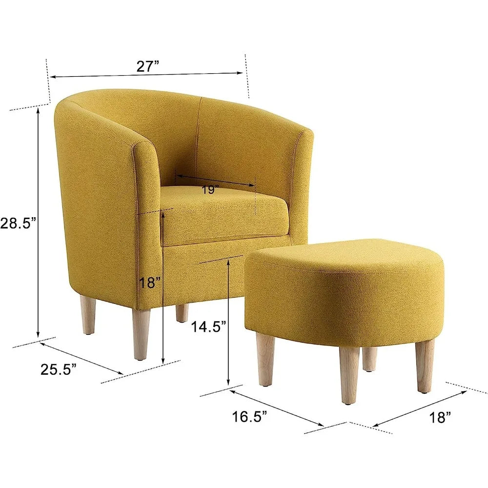 Modern Accent Chair, Upholstered Arm Chair Linen Fabric Single Sofa Chair with Ottoman Foot Rest Mustard Yellow Comfy Armchair