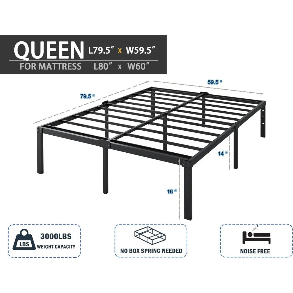 16 Inch Standard Metal Platform Bed Frame, Heavy Duty Steel Slat, Easy Assembly, Mattress Foundation, Noise Free