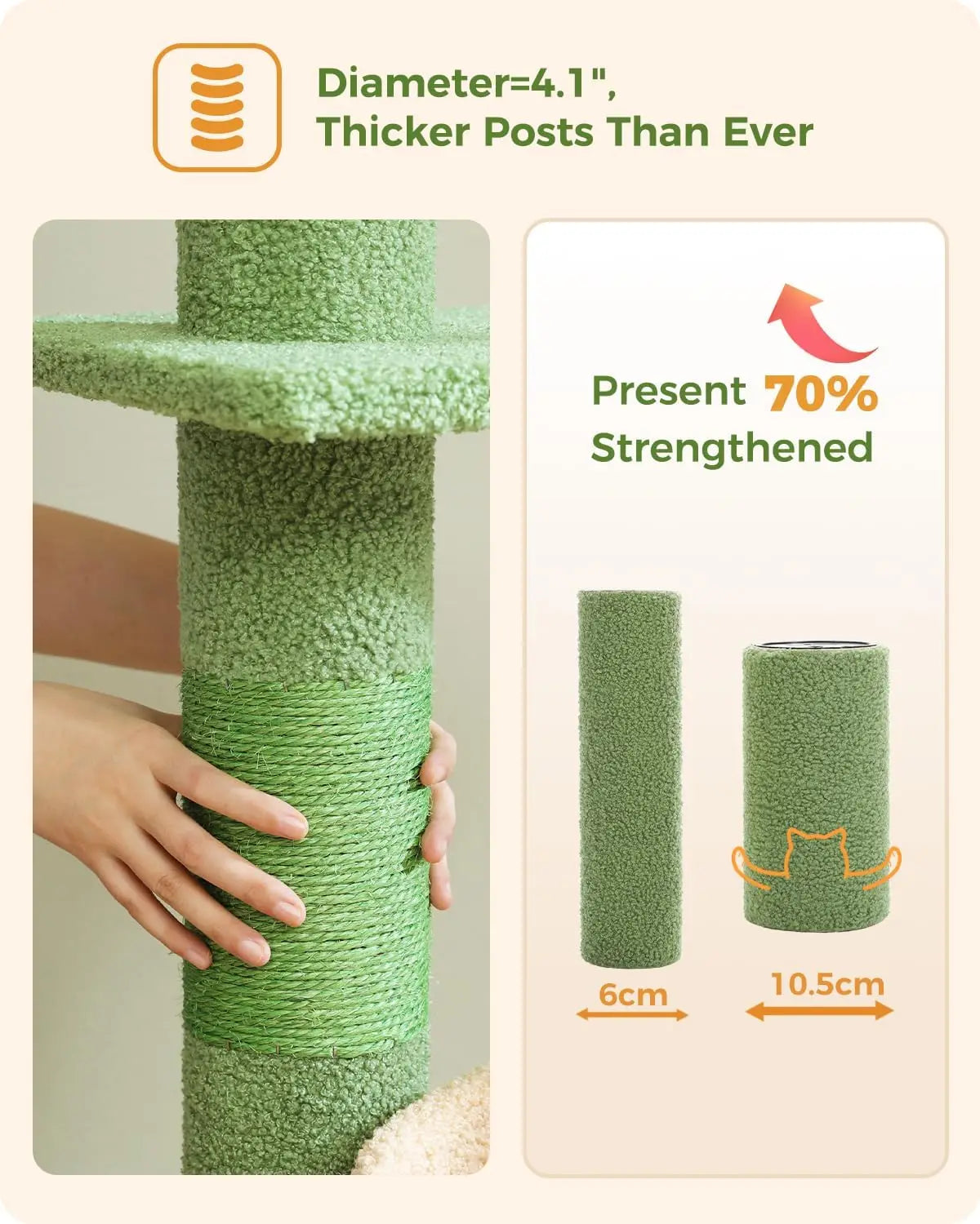 Floor to Ceiling Cat Tree [87"-100"] Height Adjustable, 5 Levels Cactus Cat Tower with Cat Perch&Replaceable Hammock