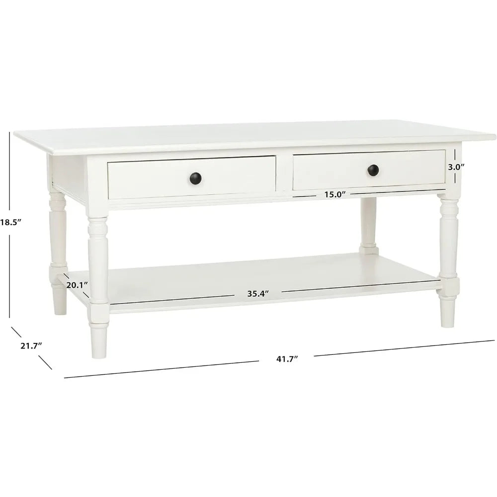 Style Transitional Distressed Cream Coffee Table 21.7"D X 41.7"W X 18.5"H Coffee Table for Living Room Side Furniture Home