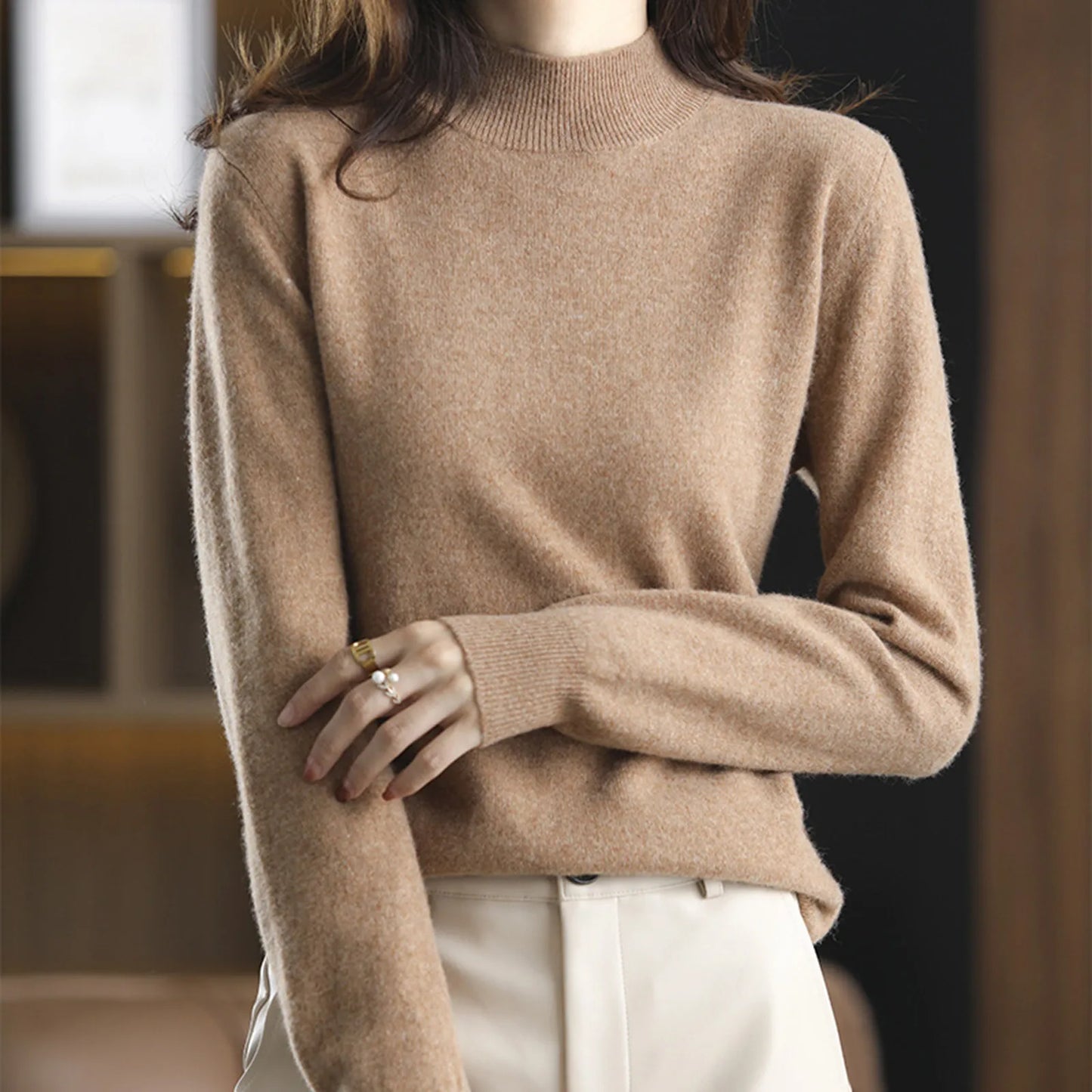 Women's luxury New knit Sweater half high neck Autumn And Winter Pullovers Knitwear Elegant Solid Sweaters women's golf wear