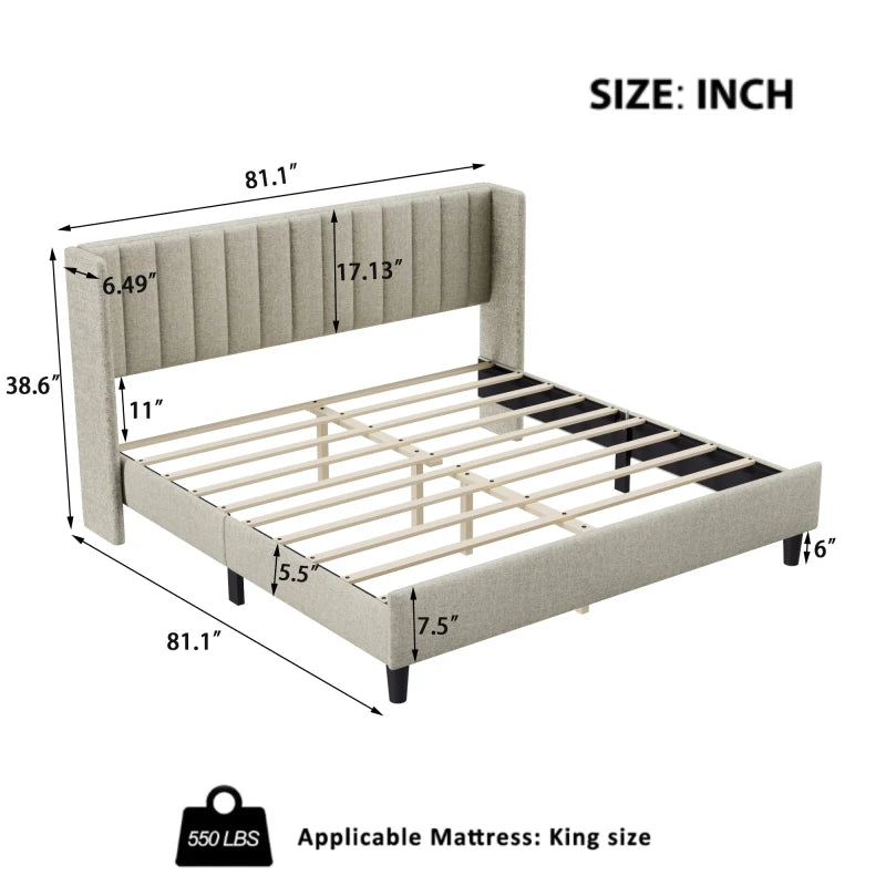 King size Upholstered Platform Bed Frame with Headboard, Modern design for adult and adolescent double beds, master bedroom beds