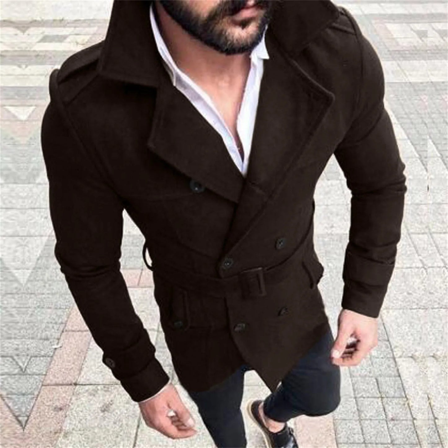 New Jacket Men Slim Fit Long Sleeve Suit Top Jacket Trench Coat Outwear Men Coat Wool Hooded Autumn Winter Warm Button Coat