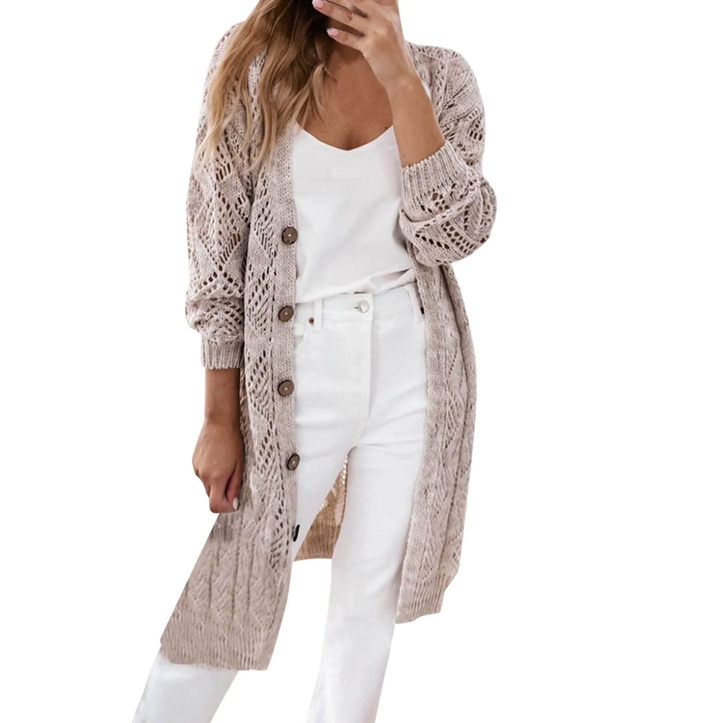 Women's Crochet Cardigan Sweaters Casual Lightweight Long Sleeve Open Front Cardigans Sweater Woman with in Cardigans