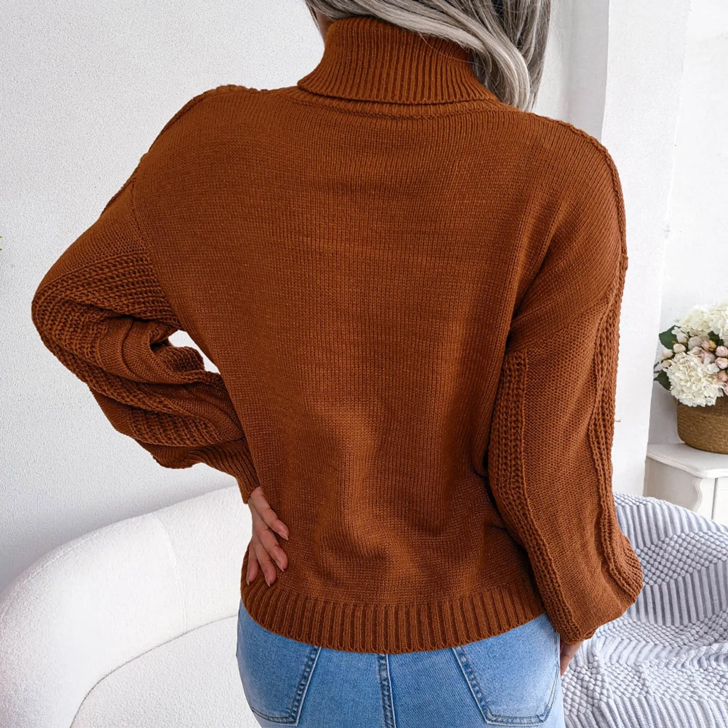 Oversized Womens Turtleneck Sweaters Long Sleeve Tunic Sweater Chunky Knit Sweater Versatile Pullover Korean Fashion Knitwear