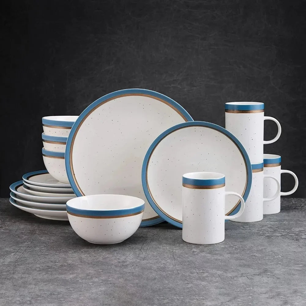 Blue 16-Piece Dinnerware Set Round Tableware Set of Plates Dinner Sets Free Shipping Dish Plate Ceramic Dishes to Eat Food Bar