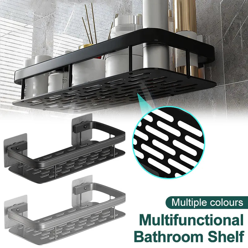 Bathroom Shelf No Drill Wall Shelf Shower Storage Rack Makeup Storage Organizer Aluminum Alloy Shampoo Rack Bathroom Accessories