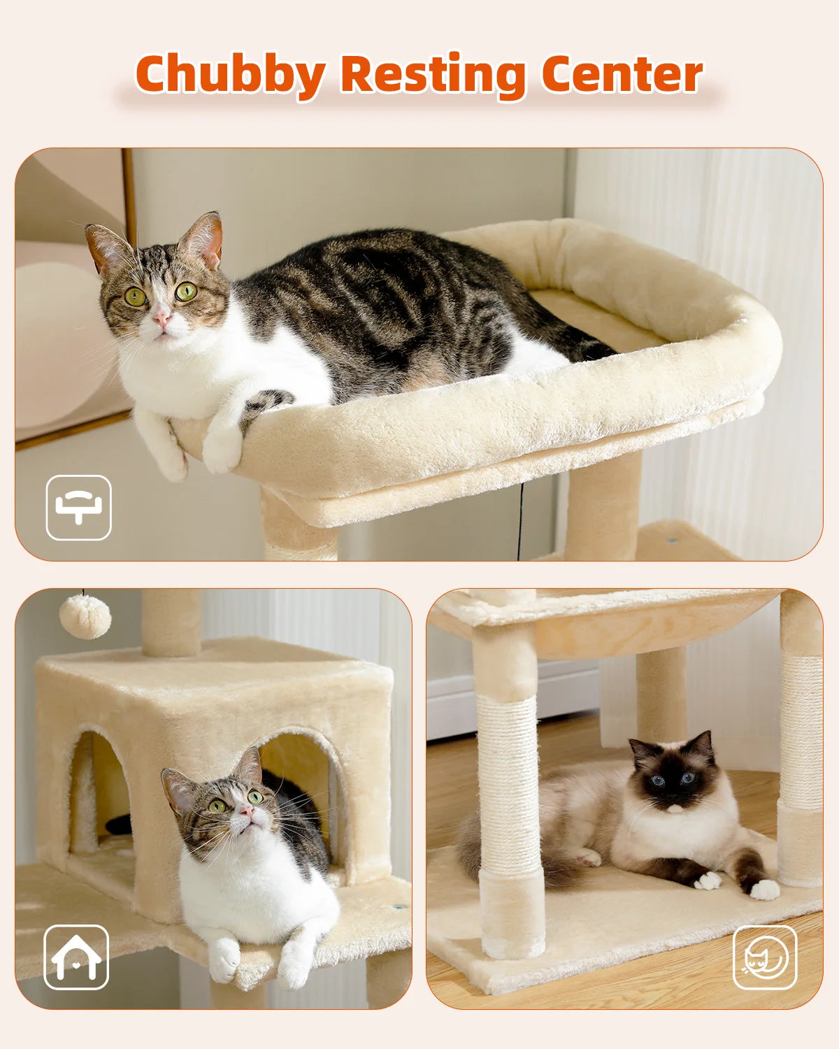 5-Level Cat Tree for Indoor Cats Cat Tower for Large Cats with Large Hammock Sisal Covered Scratching Posts Cozy Condo Top Perch