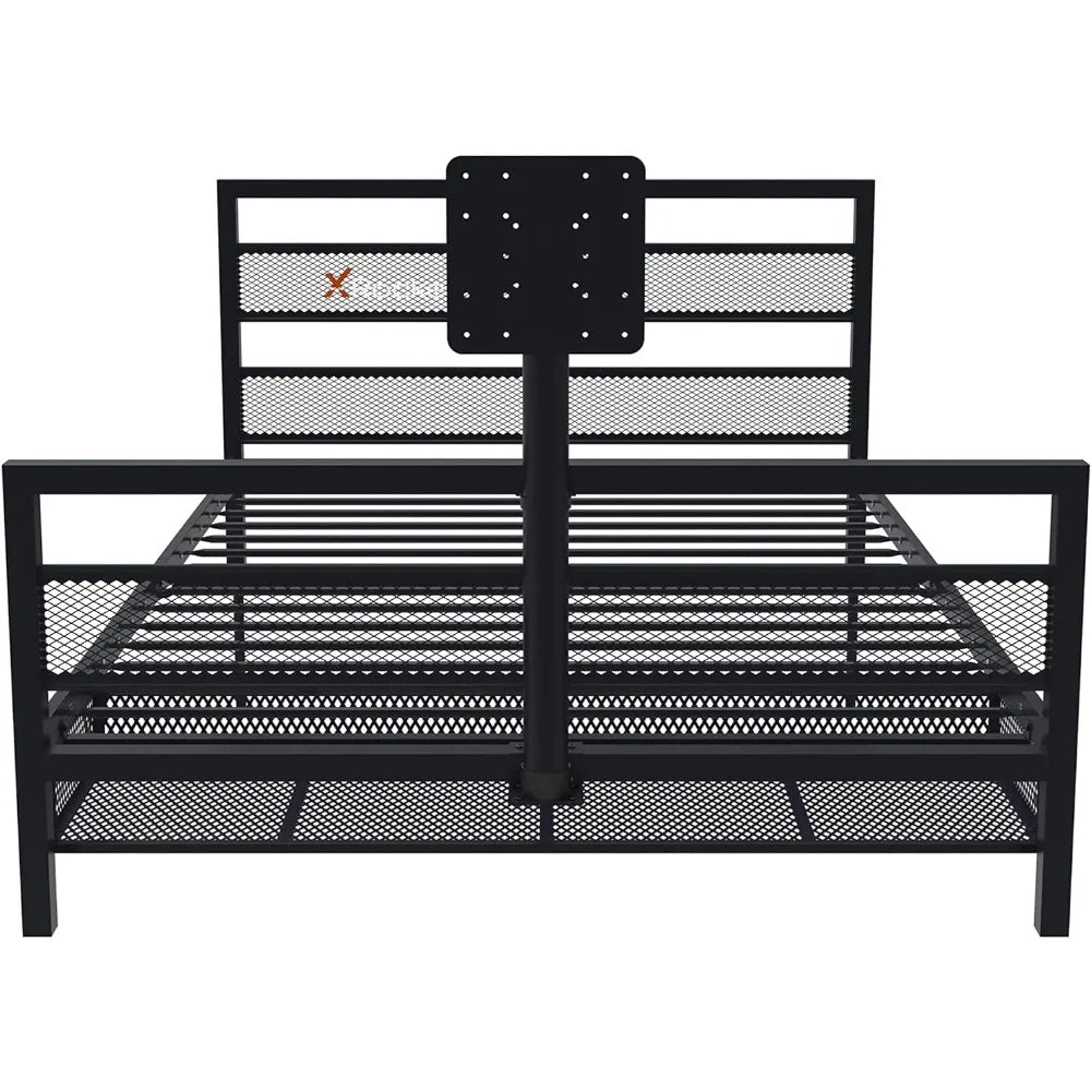 Modern Playcot with Swivel TV Stand, Storage, Metal Mesh Frame, 2110701, 38" x 56.3" x 78.5", Full Size, Black