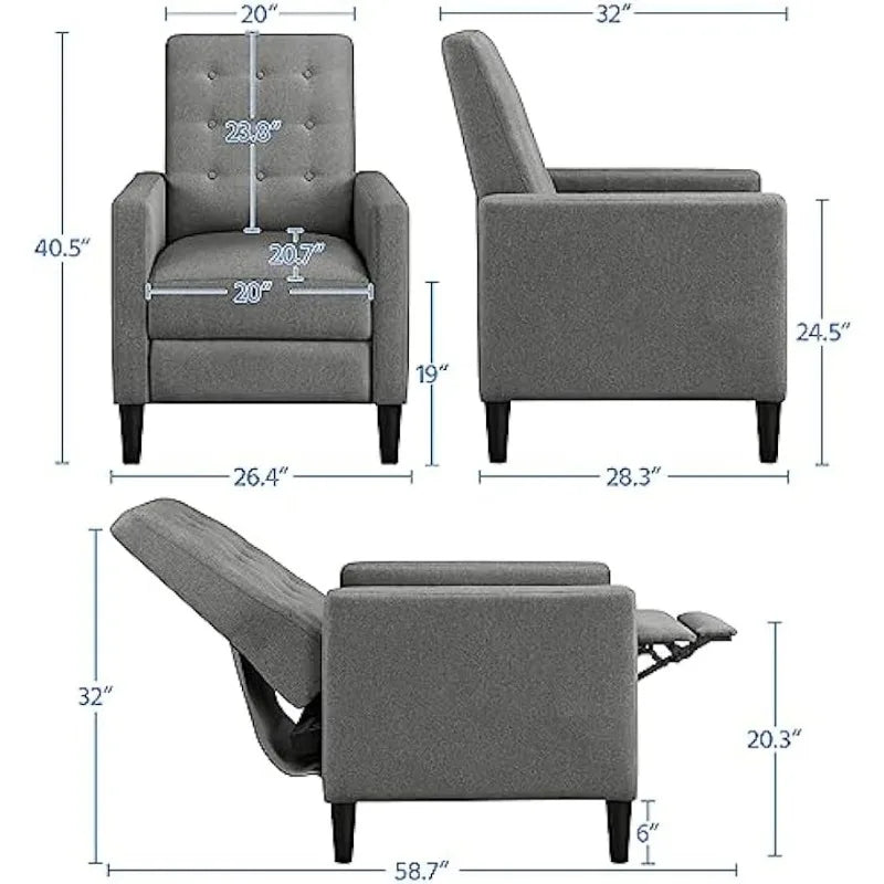 Yaheetech Fabric Recliner Chair Mid-Century Modern Recliner Adjustable Single Recliner Sofa with Thicker Seat Cushion Tufted