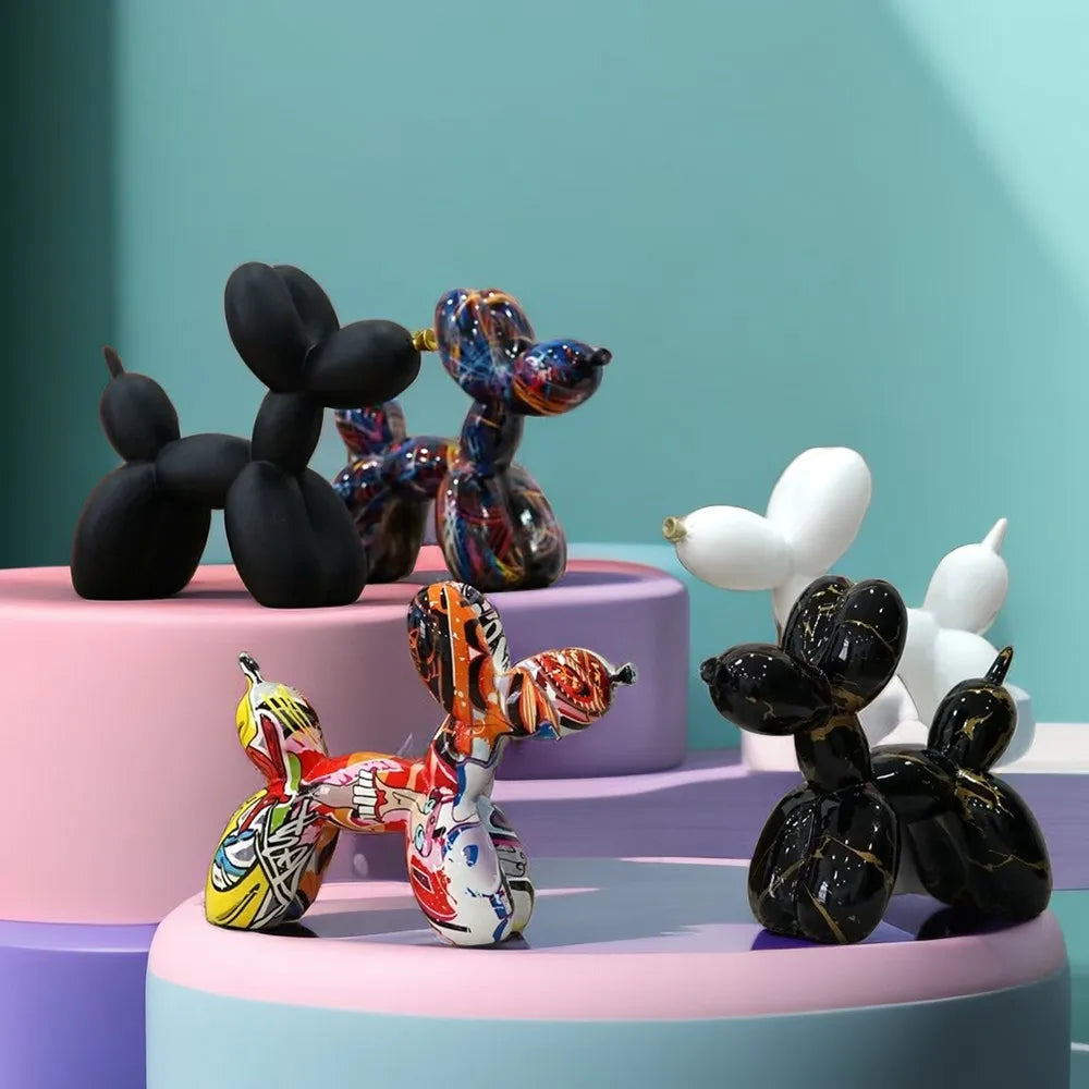 Vilead Graffiti Balloon Dog Sculpture Black White Puppy Figurines Modern Decoration Pink Room Bedroom Tabletop Living Bathroom