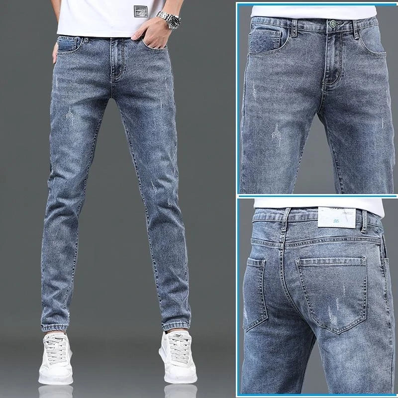 Spring Autumn Slim Blue Jeans Cheap Cowboy Wash Korean Style Teenagers Luxury Hip Hop Stylish Denim Fashion Skinny Trousers