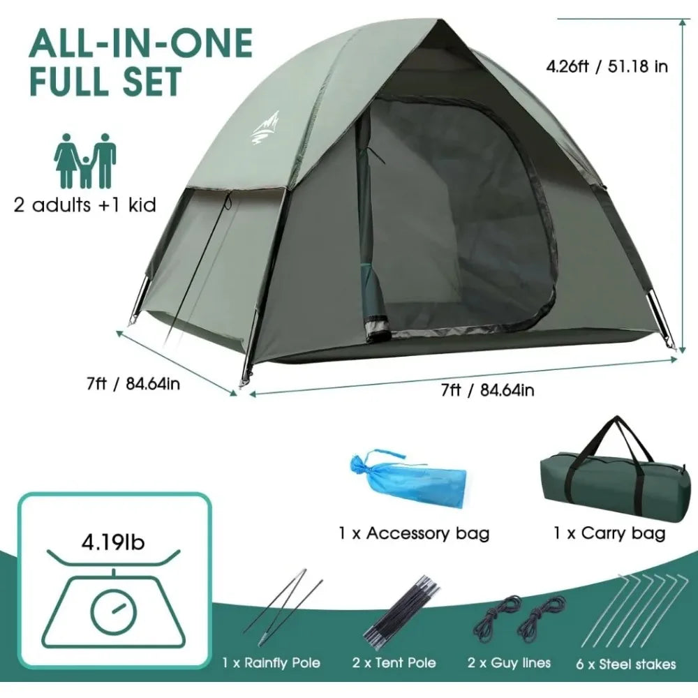 2-3 Person Camping Tent, Tents for Camping with Removable Rainfly, Family Dome Easy Set Up Tent, Lightweight Tent for Camping