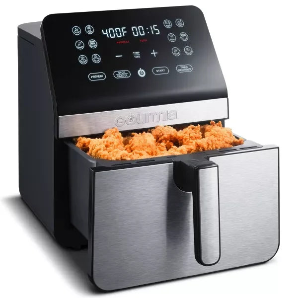 Gourmia 8-Quart Digital Air Fryer, with 12 One-Touch Functions & Guided Cooking - Stainless Steel