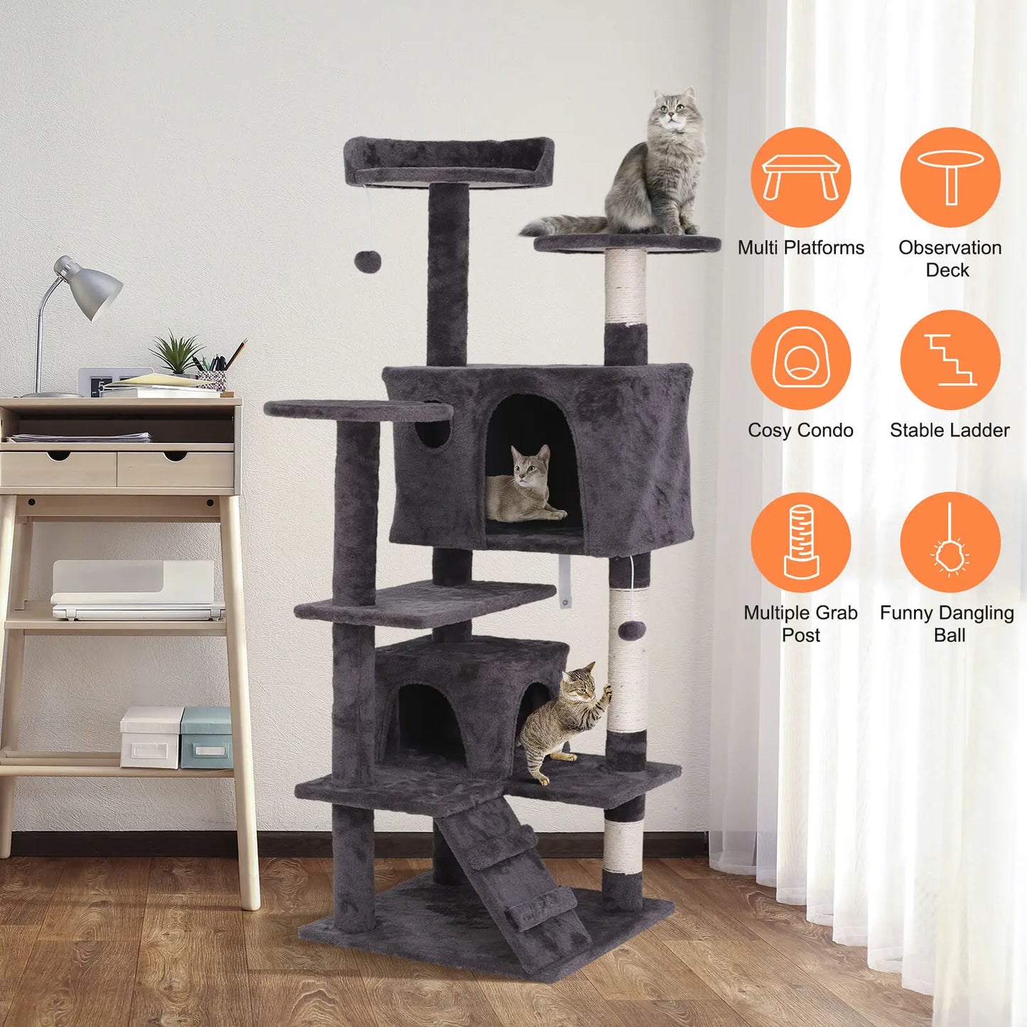 53" Cat Tree Activity Tower Pet Kitty Furniture with Scratching Posts Ladders