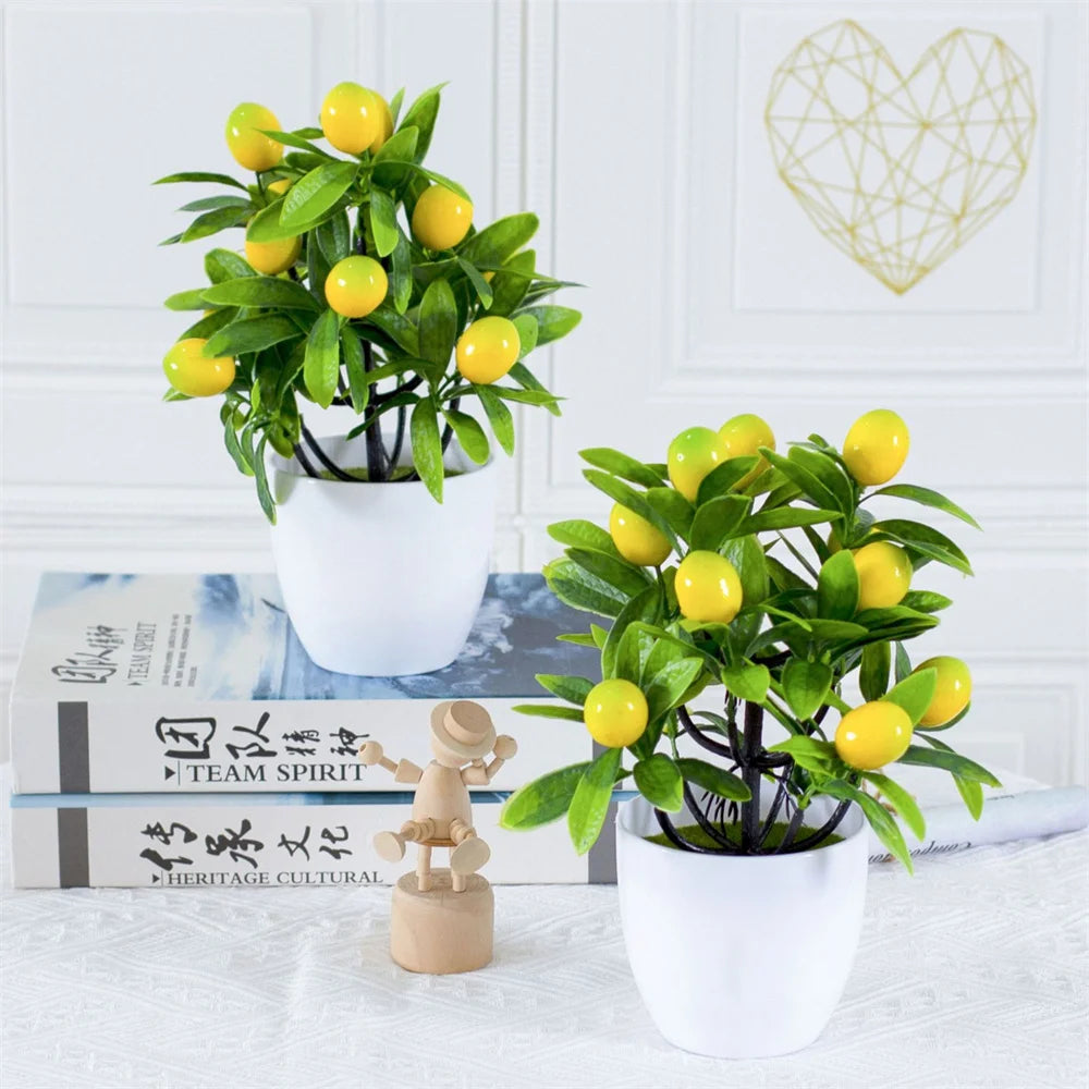 19cm*24cm Simulated Lemon Tree Artificial Potted Flowers Fake False Plant Outdoor Yard Garden Home In Pot Decor Kumquat Tree