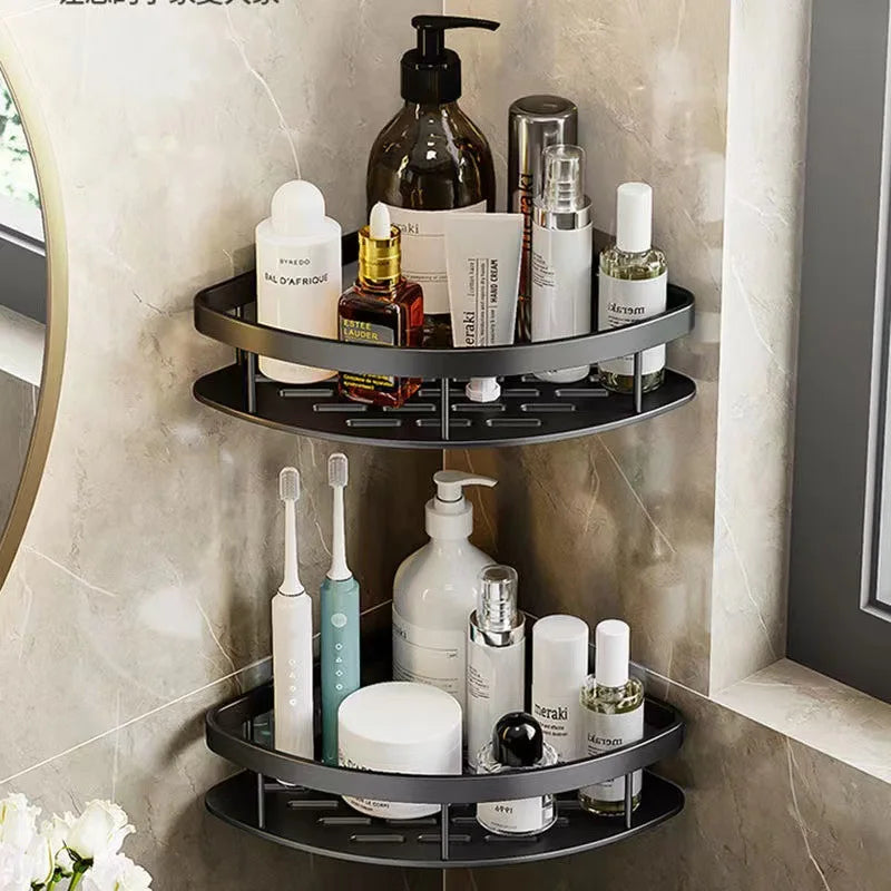 1pcs Punch Free Corner Bathroom Shelf Fixtures Wrought Storage Rack Kitchen Organizer Tripod Wall Shelf Bathroom Accessories