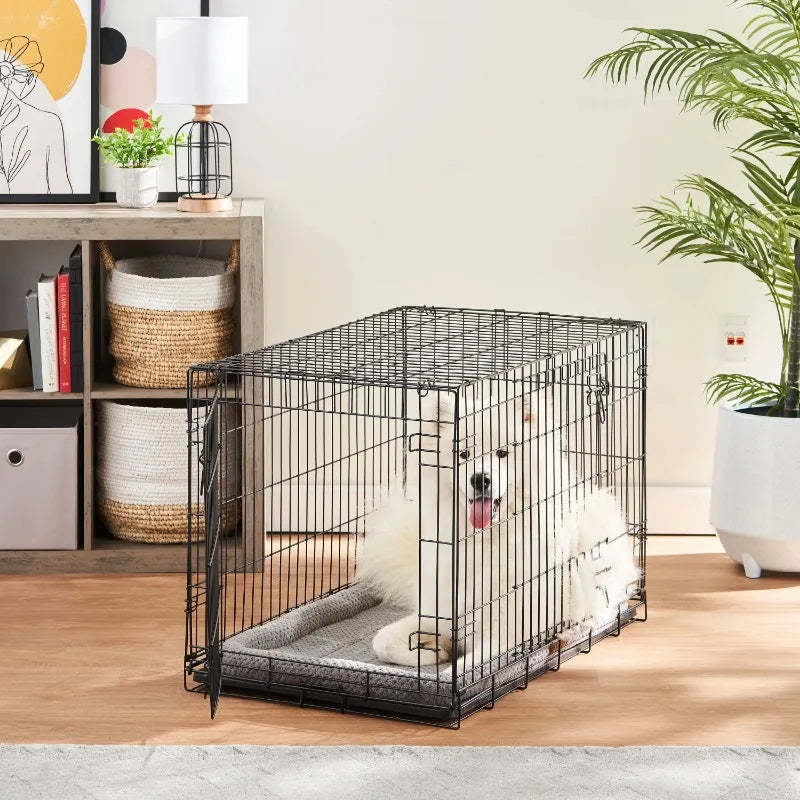 Vibrant Life Double-Door Folding Metal Wire Dog Crate with Divider and Tray, Large, 36"