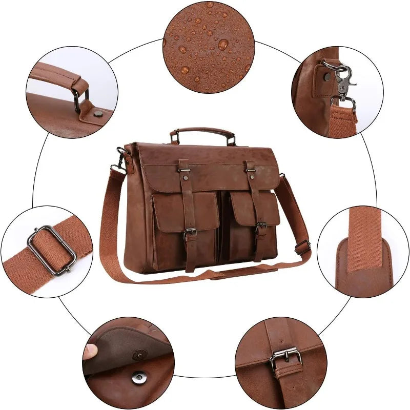 Leather Messenger Bag for Men,15.6 Inch Vintage Laptop Bag Briefcase Satchel