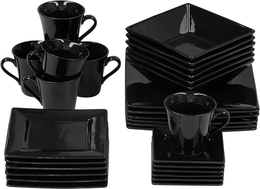 Nova Square 30 pc Dinnerware Set, Black dish set  Dinner set plates and Dishes