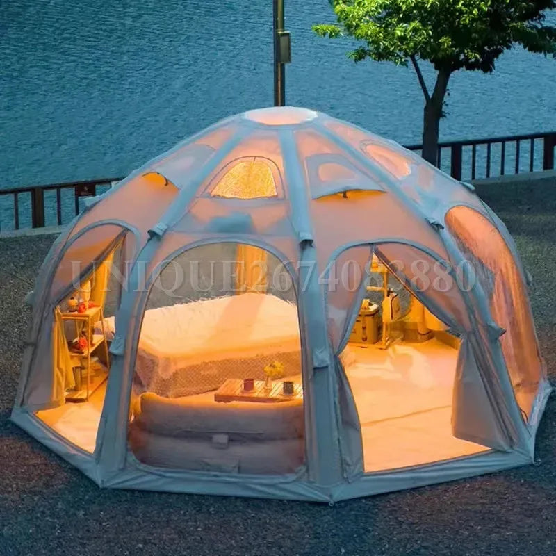 Inflatable Starry Circular Camping Tent, Glamping Round Tent, Outdoor Go Hike Resort