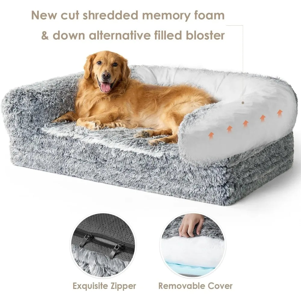 Waterproof Faux Fur Human Dog Bed Memory Foam Humanoid Dog Bed Kennel Suitable for Those Who Doze Off 72"x44"x12" Pet Supplies