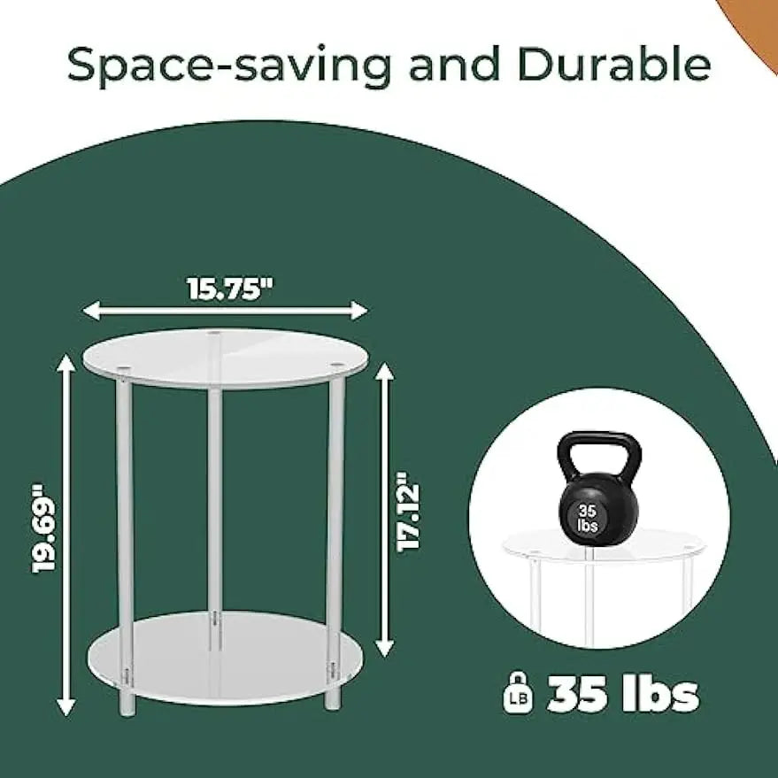 Acrylic Round Side Table, Clear End Table for Living Room, Modern Nightstand Easy Assembly, 15.75 Inches Acrylic Coffee Table