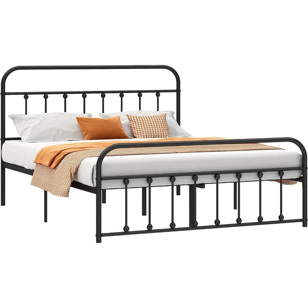 Classic Metal Platform Bed Frame with Heaboard and Footboard,Steel Slats Support,No Box Spring Needed,Full Size,Black Beds